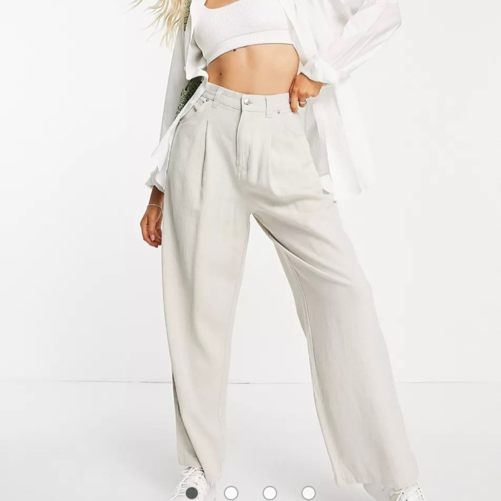 ASOS DESIGN wide leg linen pants in oatmeal US size 4